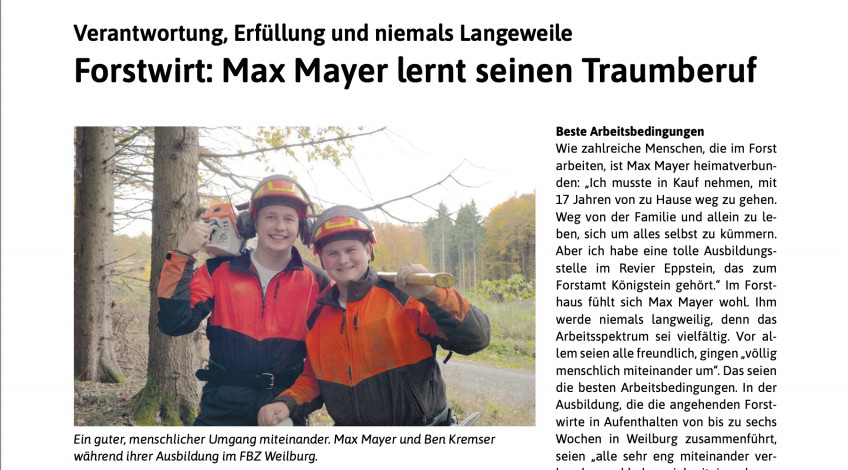 #AUFMACHER# Max Mayer erlernt seinen Traumberuf